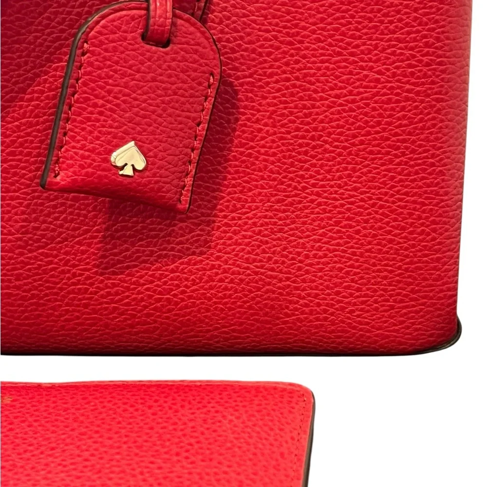 Kate Spade Eva Small Satchel Crossbody Bag‎ + Wallet Red Pebbled Leather Gold